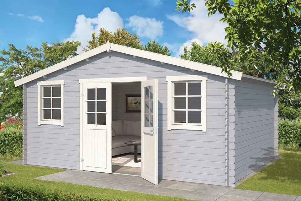 Outdoor Life Products | Tuinhuis Udo 480 x 300 | Gecoat | Platinum Grey-Wit