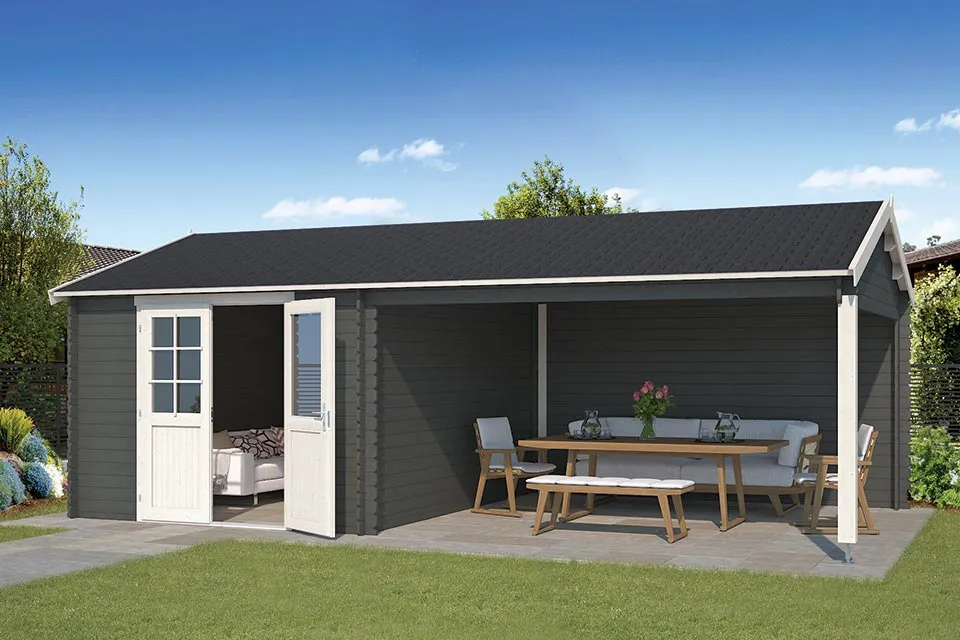 Outdoor Life Products | Tuinhuis met Overkapping Octavio 681 x 380 | Gecoat | Carbon Grey-Wit