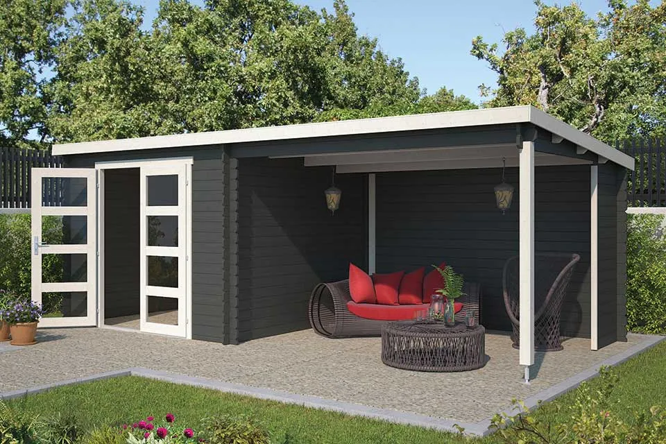 Outdoor Life Products | Tuinhuis met Overkapping Manuel 600 x 275 | Gecoat | Carbon Grey-Wit
