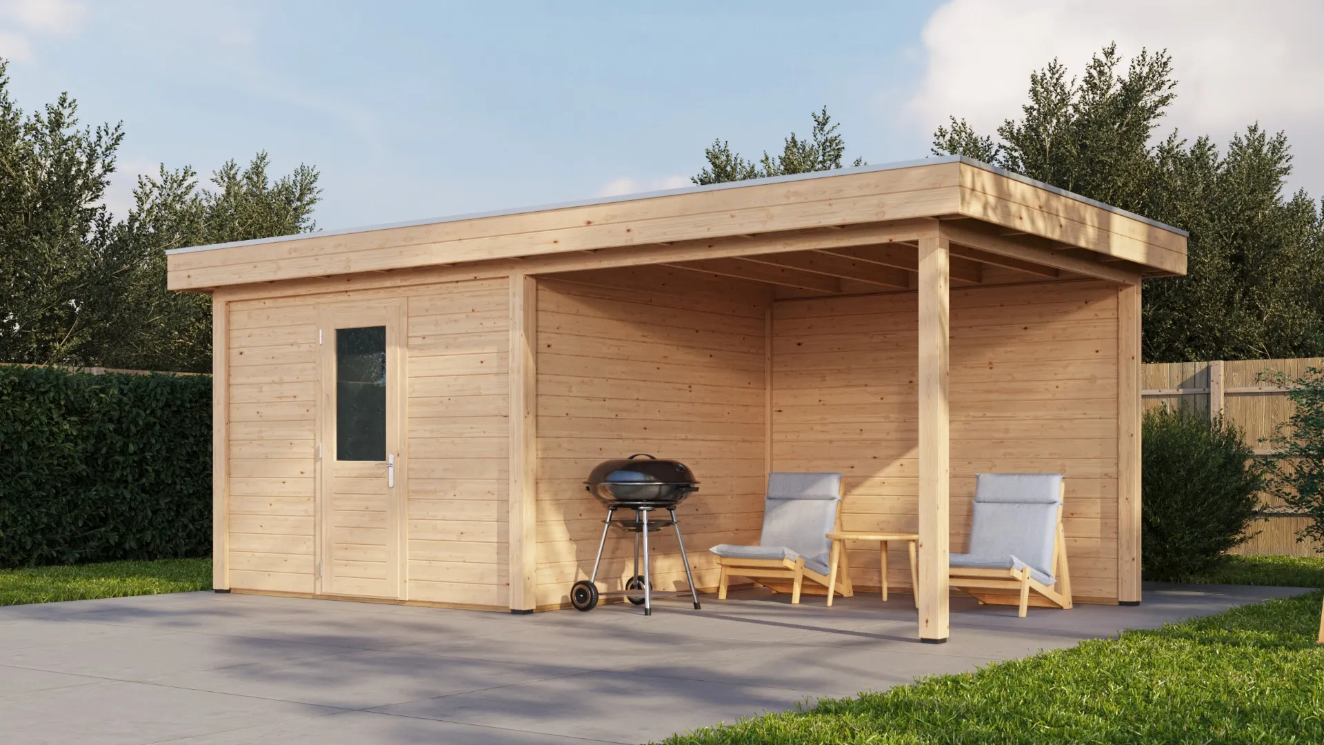 Lugarde Select Modern | Tuinhuis Nunspeet met Veranda Rechts 300 + 300 x 300 | Onbehandeld