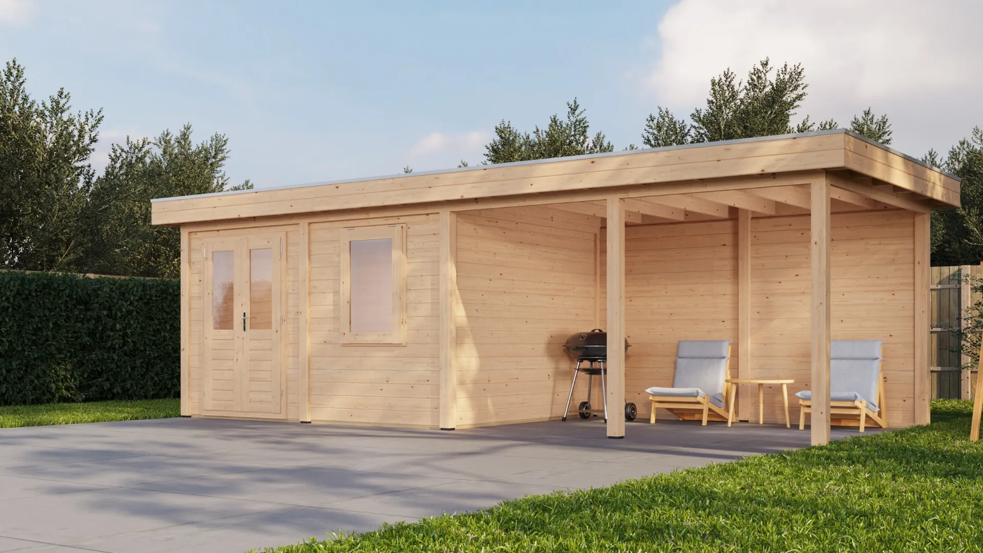 Lugarde Select Modern | Tuinhuis Zutphen met Veranda Rechts 388 + 400 x 300 | Onbehandeld