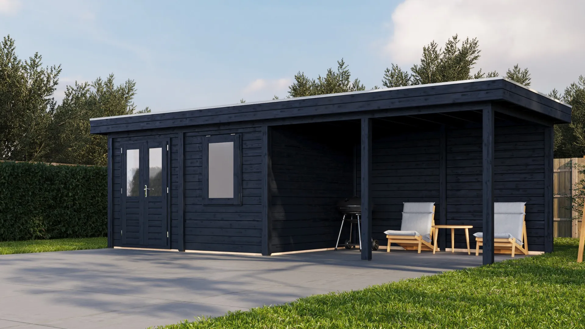 Lugarde Select Modern | Tuinhuis Zutphen met Veranda Rechts 388 + 400 x 300 | Zwart Geolied