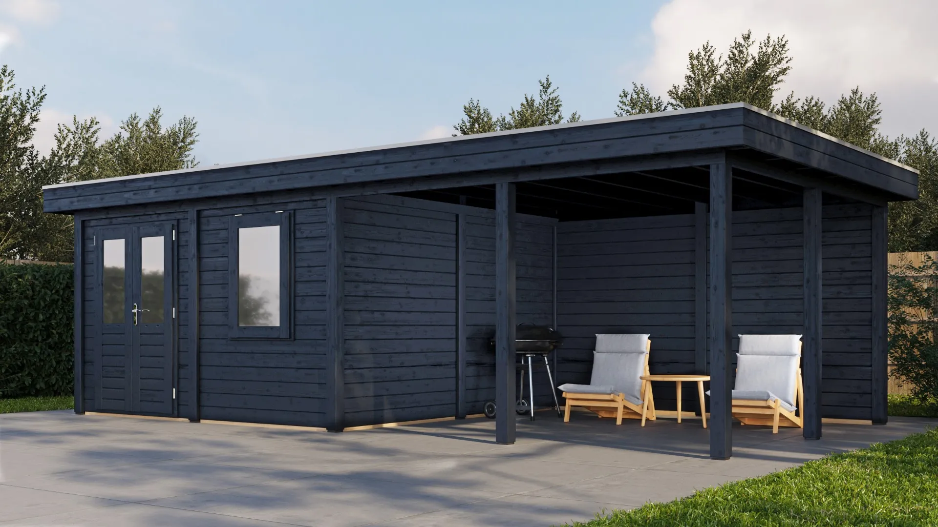 Lugarde Select Modern | Tuinhuis Amstelveen met Veranda Rechts 388 + 400 x 388 | Zwart Geolied