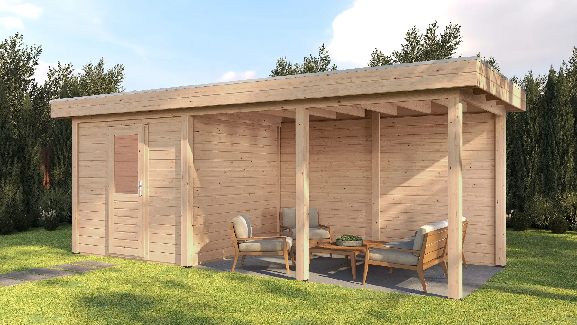 Lugarde Select Modern | Tuinhuis Dordrecht met Veranda Rechts 250 + 400 x 250 | Onbehandeld