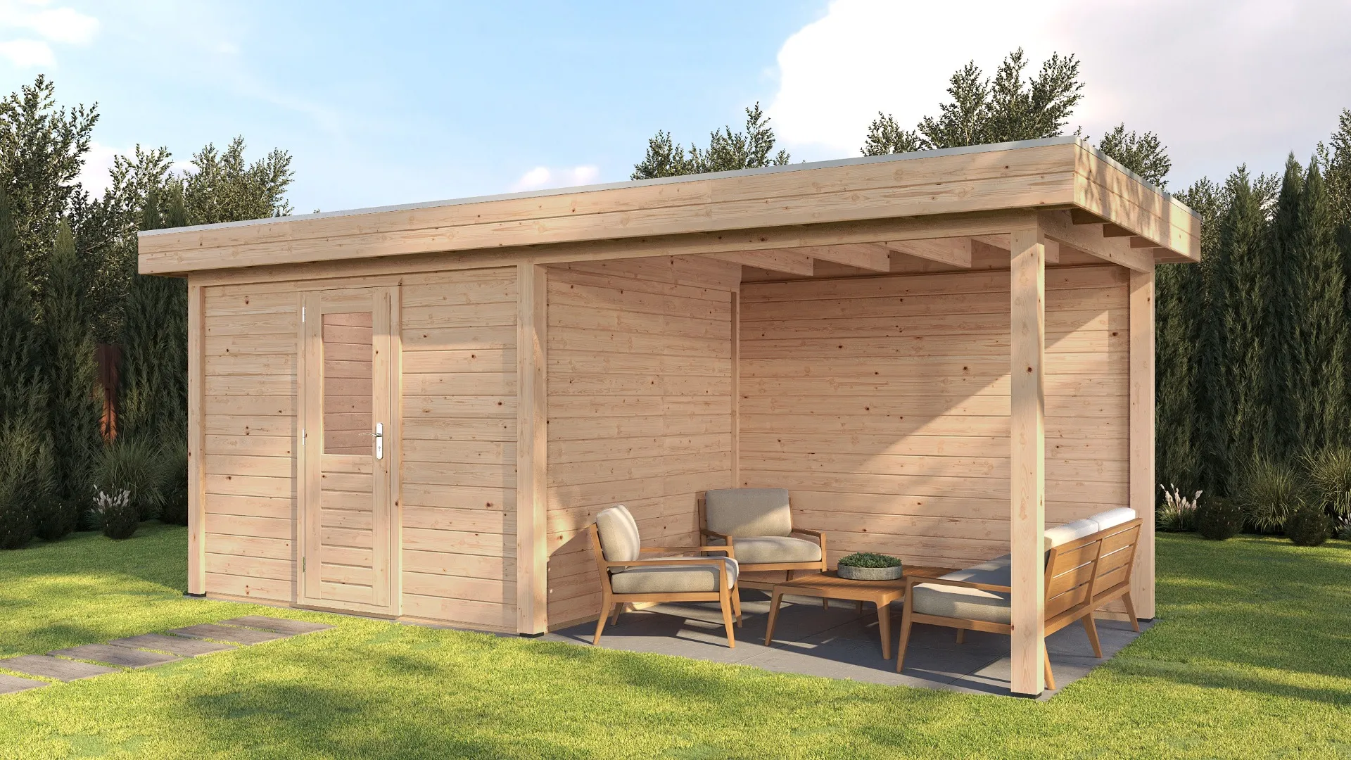 Lugarde Select Modern | Tuinhuis Tilburg met Veranda Rechts 300 + 300 x 250 | Onbehandeld