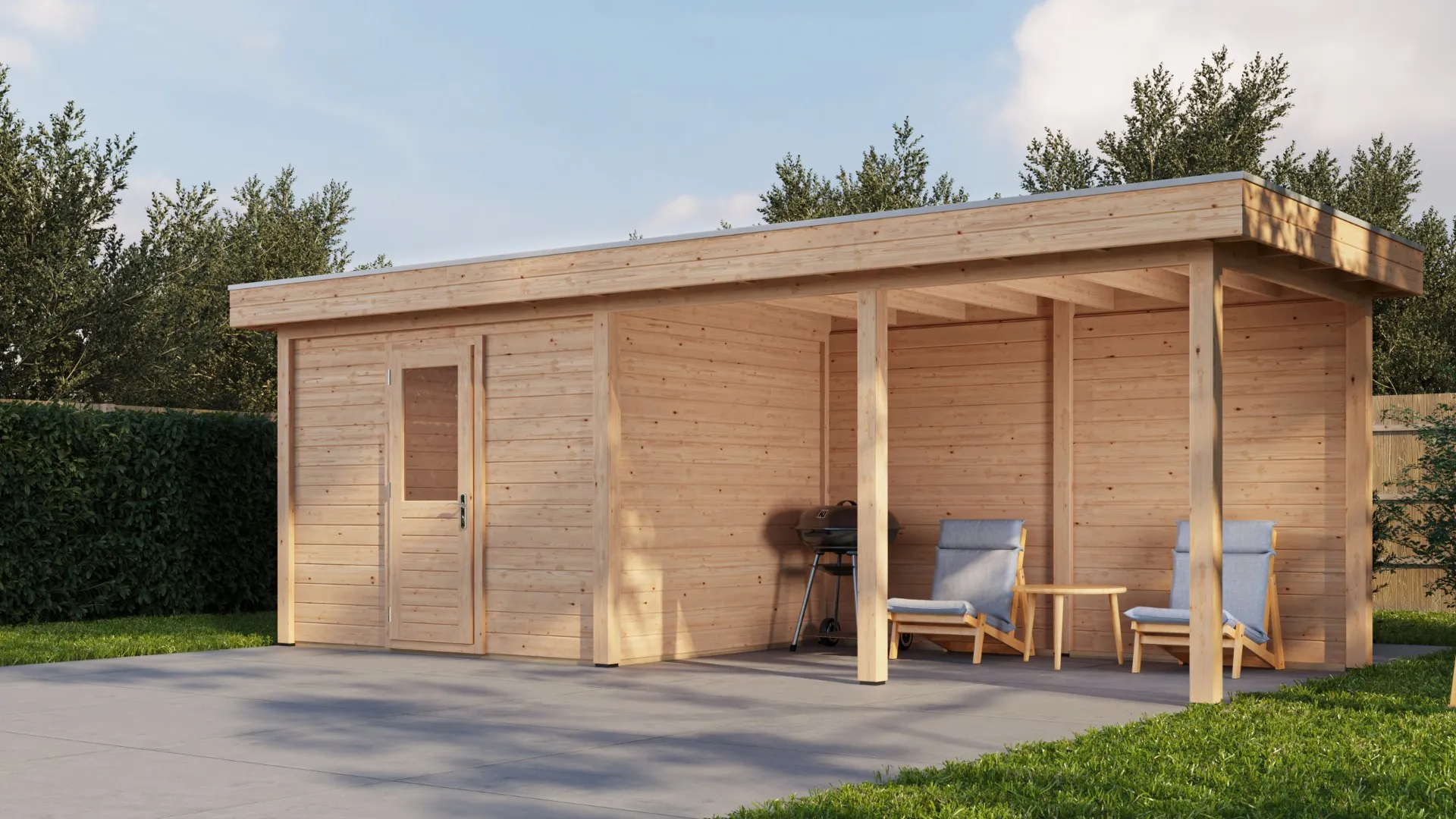Lugarde Select Modern | Tuinhuis Apeldoorn met Veranda Rechts 300 + 400 x 250 | Onbehandeld