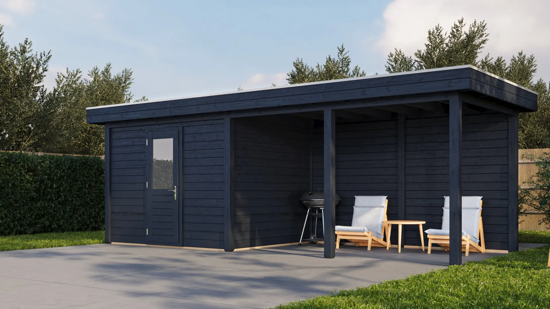 Lugarde Select Modern | Tuinhuis Apeldoorn met Veranda Rechts 300 + 400 x 250 | Zwart Geolied