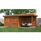 Lugarde Select Modern | Tuinhuis Emmen met Veranda Rechts 388 + 300 x 300 | Bruin Geolied