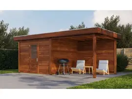 Lugarde Select Modern | Tuinhuis Nunspeet met Veranda Rechts 300 + 300 x 300 | Bruin Geolied