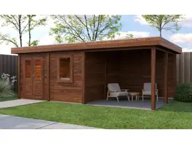 Lugarde Select Modern | Tuinhuis Almere met Veranda Rechts 388 + 300 x 388 | Bruin Geolied