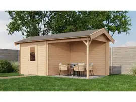 Lugarde Select | Tuinhuis Markelo met Overkapping Rechts 250 + 300 x 250 | Onbehandeld