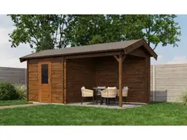 Lugarde Select | Tuinhuis Markelo met Overkapping Rechts 250 + 300 x 250 | Keteldruk Bruin
