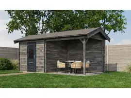 Lugarde Select | Tuinhuis Markelo met Overkapping Rechts 250 + 300 x 250 | Keteldruk Grijs