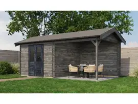 Lugarde Select | Tuinhuis Raalte met Overkapping Rechts 300 + 300 x 300 | Keteldruk Grijs