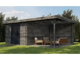 Lugarde Select | Tuinhuis Tiel met Overkapping Rechts 300 + 300 x 400 | Keteldruk Grijs