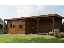 Lugarde Select | Tuinhuis Huissen met Overkapping Rechts 400 + 400 x 300 | Keteldruk Bruin