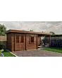 Lugarde Select Modern | Tuinhuis Neerkant met Veranda Rechts 388 + 300 x 250 | Bruin Geolied