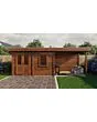 Lugarde Select Modern | Tuinhuis Neerkant met Veranda Rechts 388 + 300 x 250 | Bruin Geolied