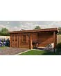 Lugarde Select Modern | Tuinhuis Neerkant met Veranda Rechts 388 + 300 x 250 | Bruin Geolied