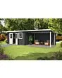 Outdoor Life Products | Tuinhuis met Overkapping Aida 760 x 275 | Gecoat | Platinum Grey-Wit