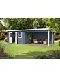 Outdoor Life Products | Tuinhuis met Overkapping Aida 760 x 275 | Gecoat | Platinum Grey-Wit