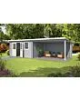 Outdoor Life Products | Tuinhuis met Overkapping Aida 760 x 275 | Gecoat | Platinum Grey-Wit
