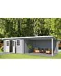 Outdoor Life Products | Tuinhuis met Overkapping Aida 760 x 275 | Gecoat | Platinum Grey-Wit