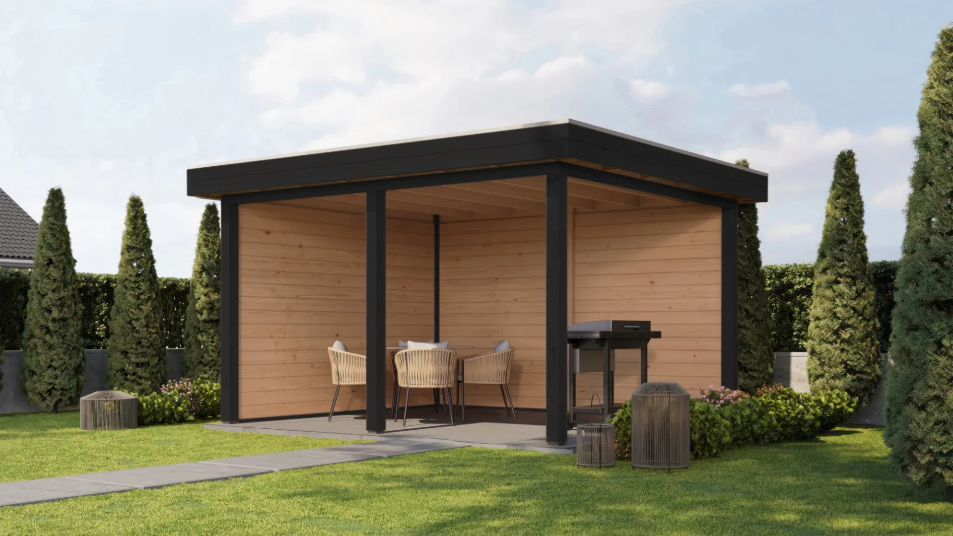Fonteyn Exclusief Overkapping 388x350cm  - Gebeitst Transparant Eiken / RAL7021