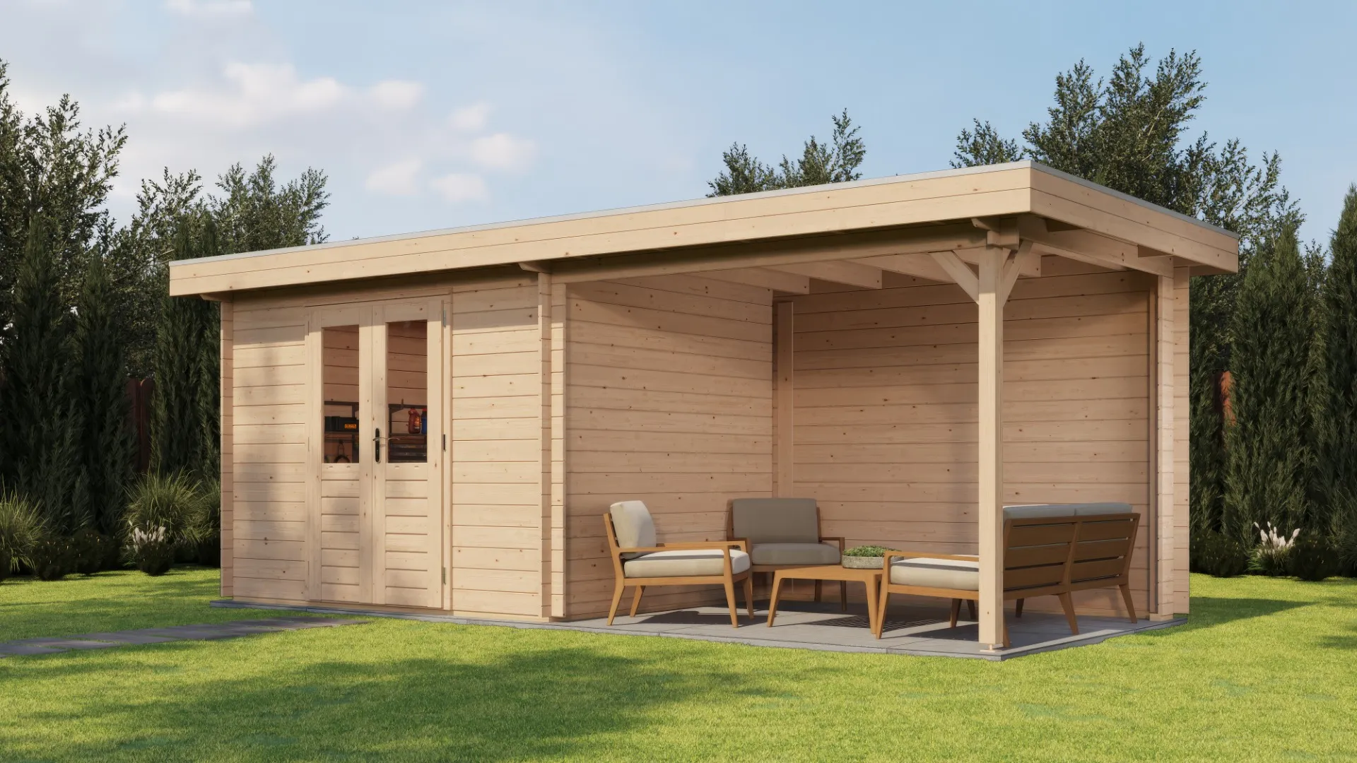 Lugarde Select | Tuinhuis Wageningen met Overkapping Rechts 300 + 300 x 250 | Onbehandeld
