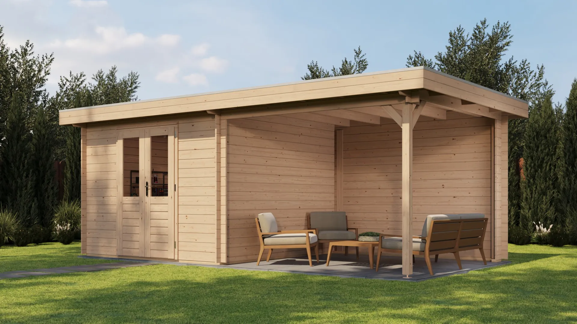 Lugarde Select | Tuinhuis Hilversum met Overkapping Rechts 300 + 300 x 300 | Onbehandeld