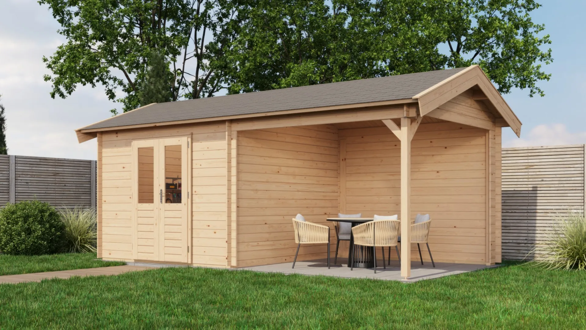 Lugarde Select | Tuinhuis Raalte met Overkapping Rechts 300 + 300 x 300 | Onbehandeld
