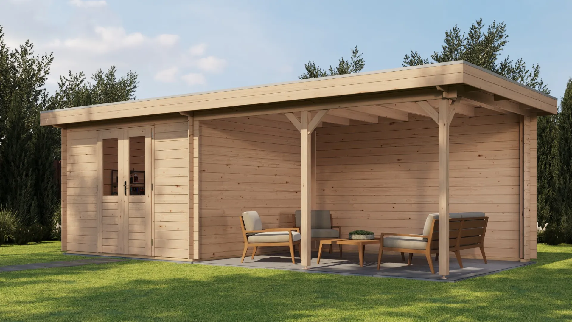 Lugarde Select | Tuinhuis Harderwijk met Overkapping Rechts 300 + 400 x 300 | Onbehandeld