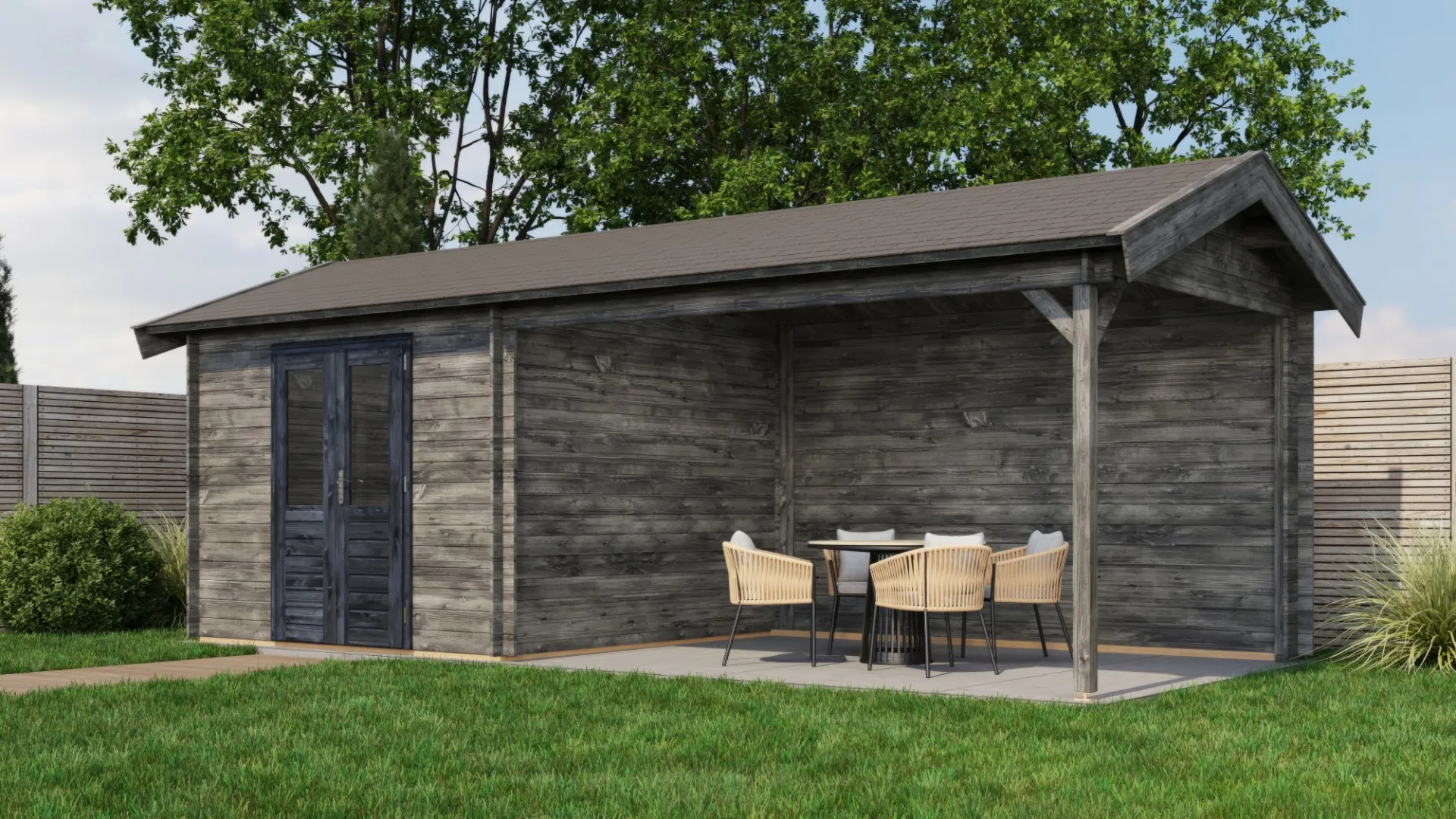 Lugarde Select | Tuinhuis Epe met Overkapping Rechts 300 + 400 x 300 | Keteldruk Grijs