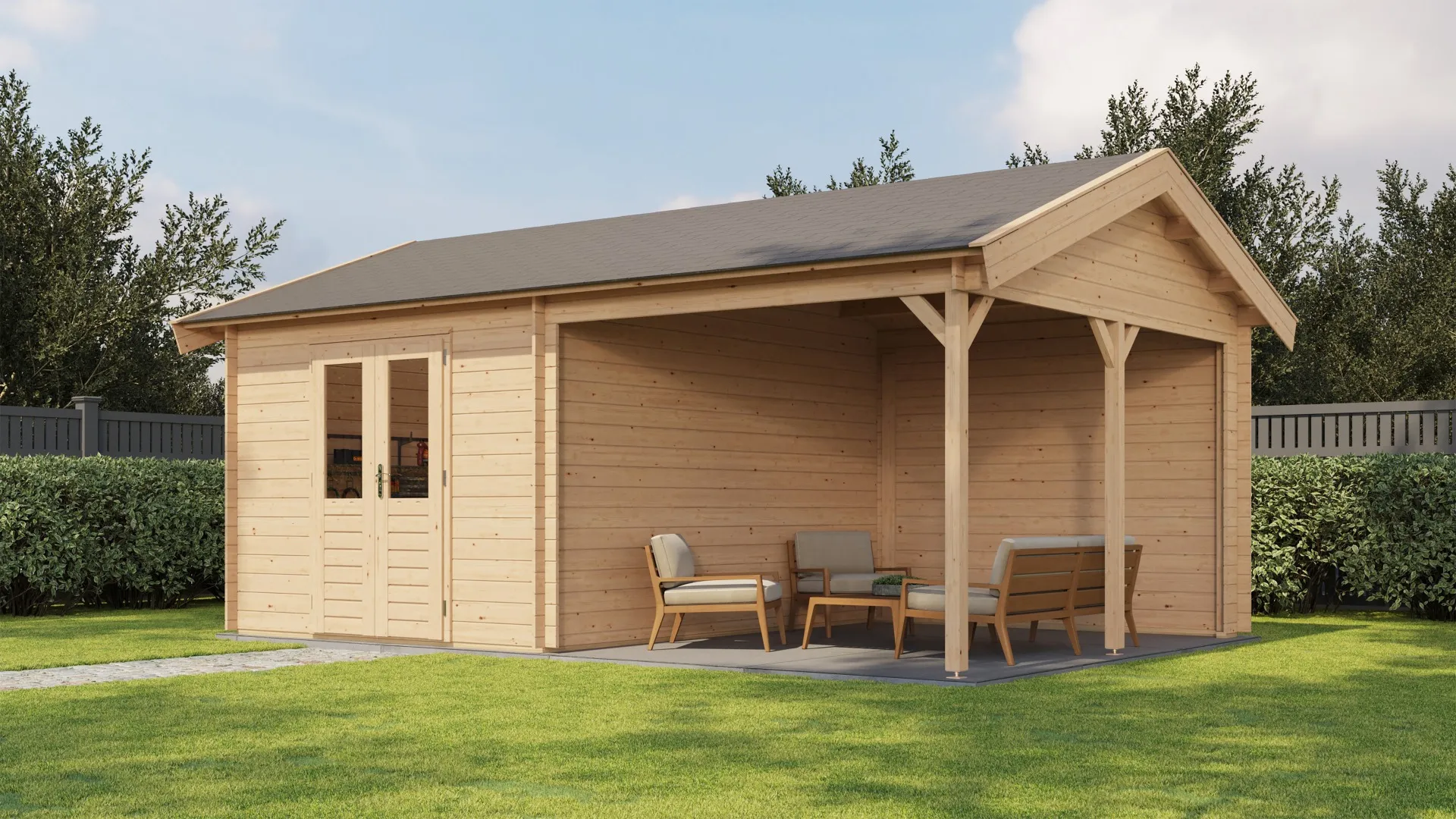 Lugarde Select | Tuinhuis Hattem met Overkapping Rechts 300 + 300 x 400 | Onbehandeld
