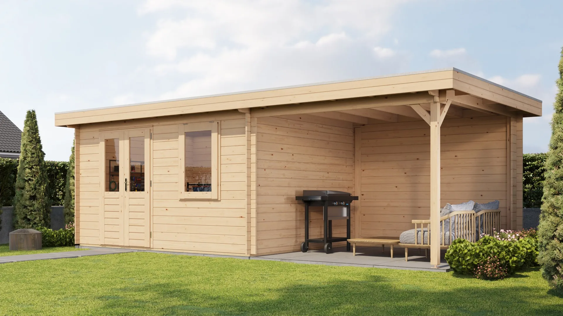 Lugarde Select | Tuinhuis Elst met Overkapping Rechts 400 + 300 x 300 | Onbehandeld