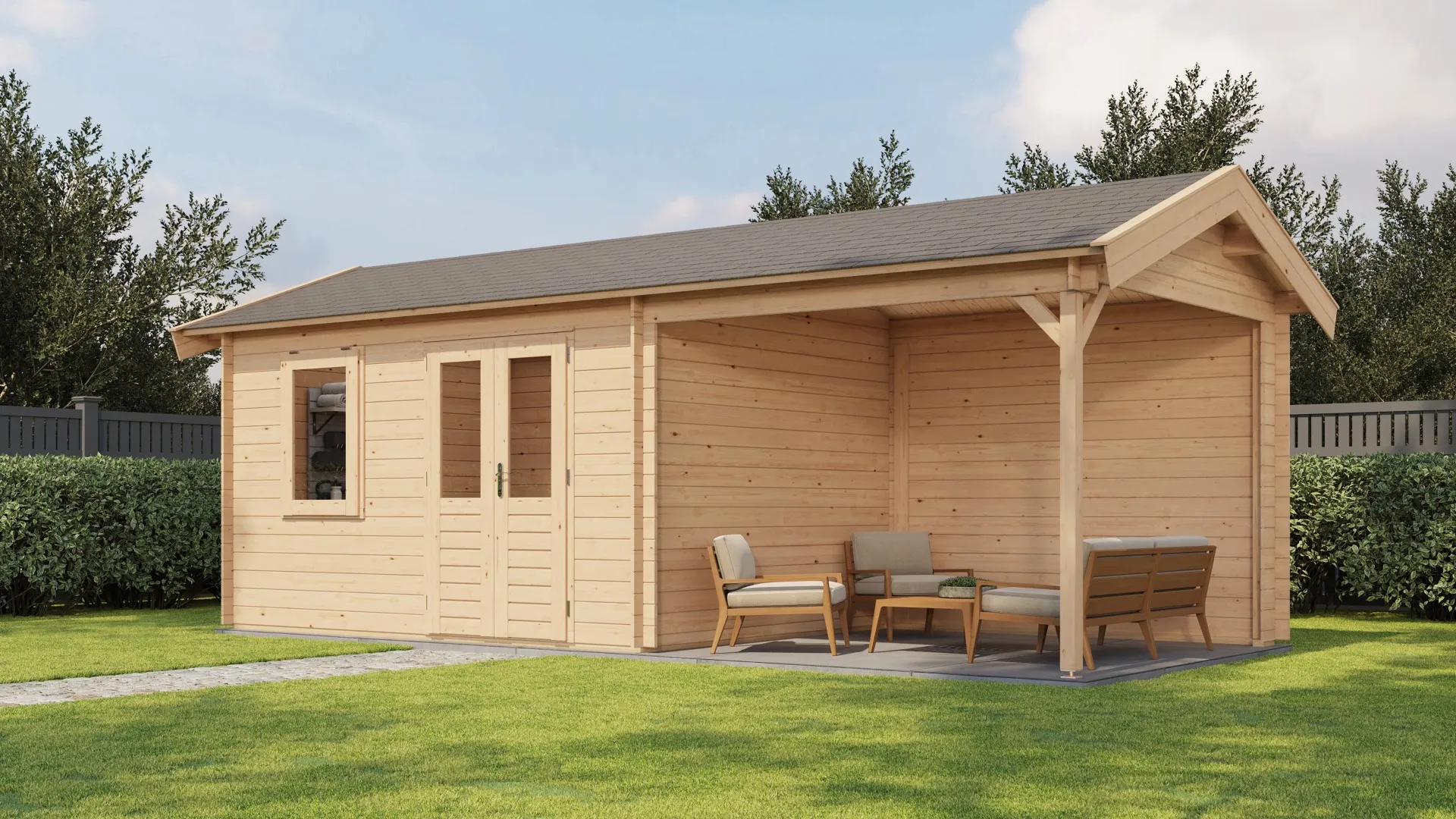 Lugarde Select | Tuinhuis Holten met Overkapping Rechts 400 + 300 x 300 | Onbehandeld