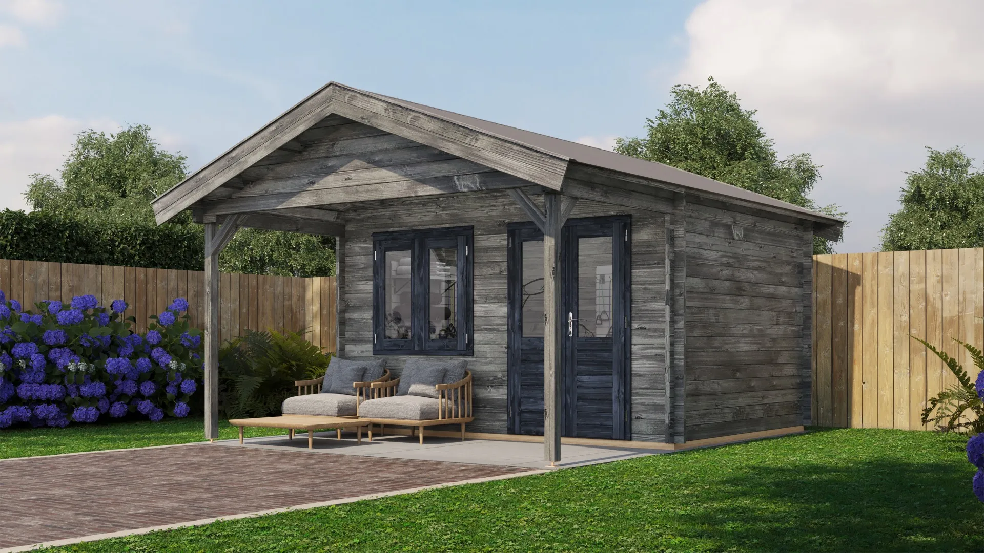 Lugarde Select | Tuinhuis Katwijk met Overkapping 400 + 200 x 300 | Keteldruk Grijs