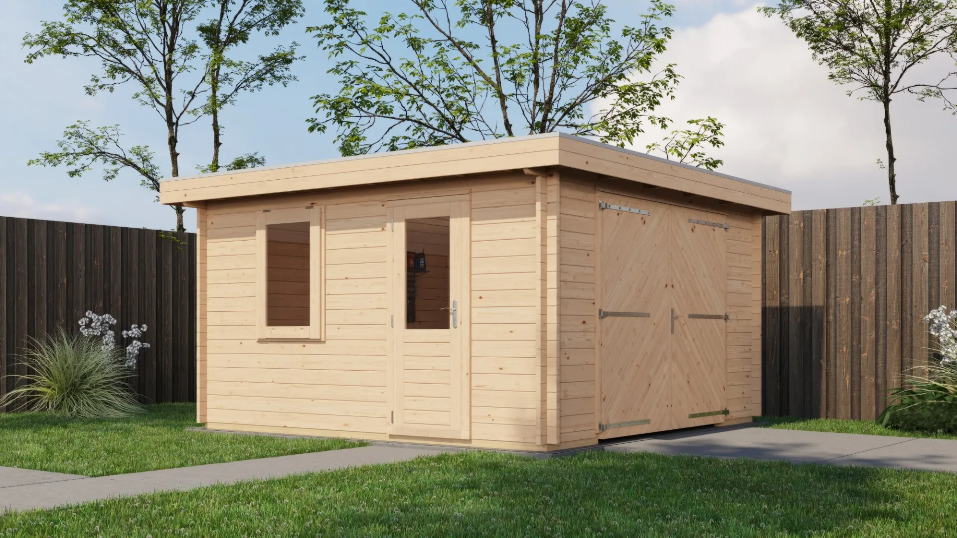 Lugarde Select | Tuinhuis Groenlo met Garagedeur 400 x 400 | Onbehandeld