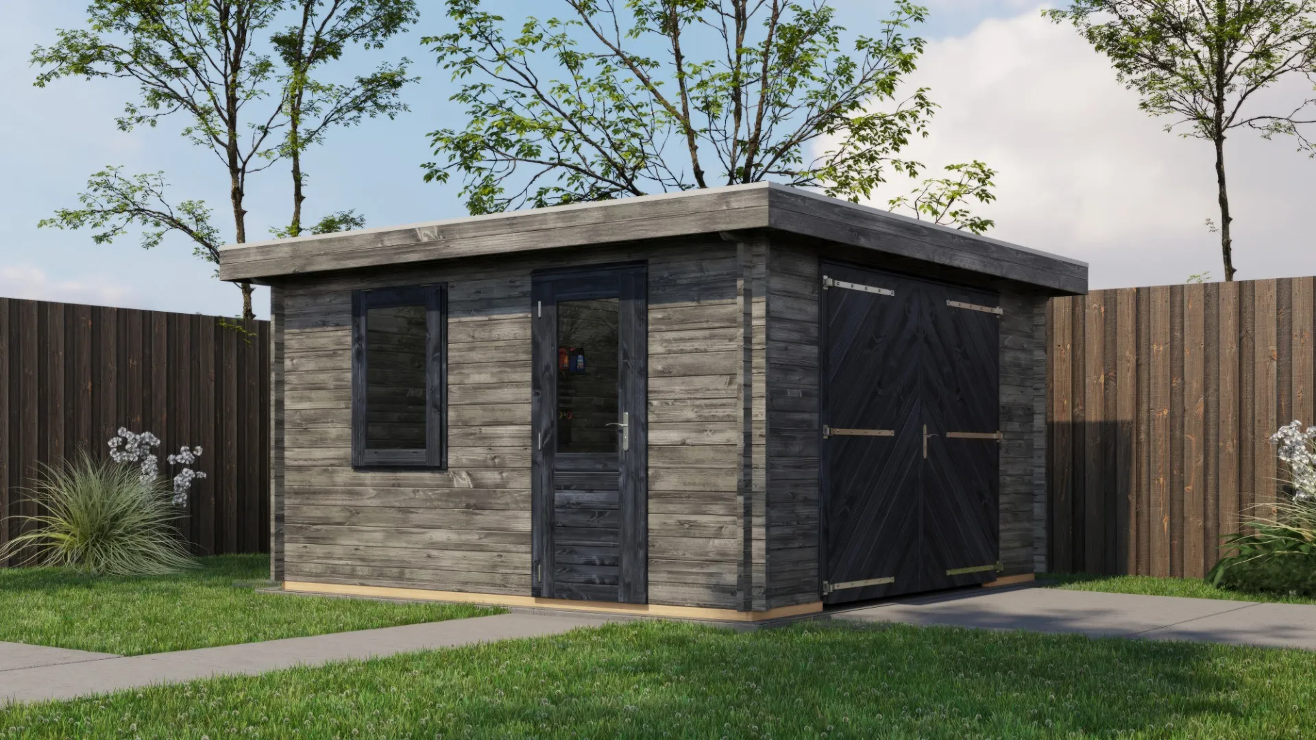Lugarde Select | Tuinhuis Groenlo met Garagedeur 400 x 400 | Keteldruk Grijs