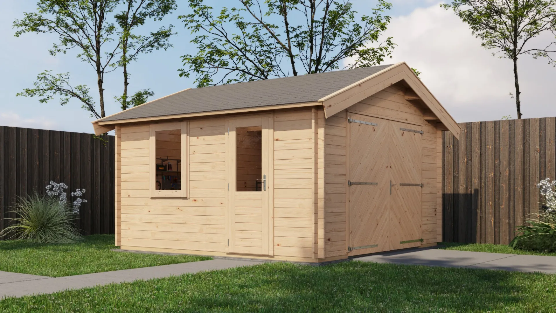 Lugarde Select | Tuinhuis Maurik met Garagedeur 400 x 400 | Onbehandeld
