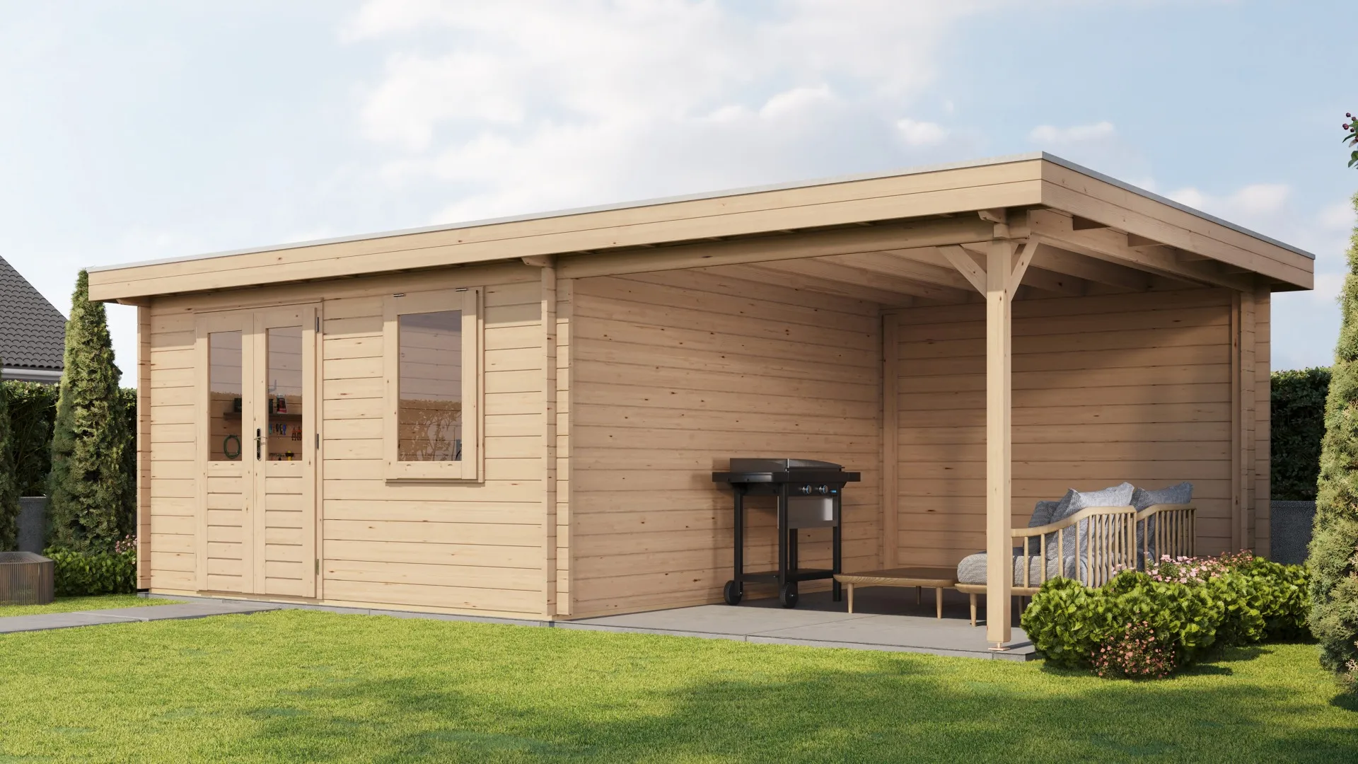 Lugarde Select | Tuinhuis Wehl met Overkapping Rechts 400 + 300 x 400 | Onbehandeld