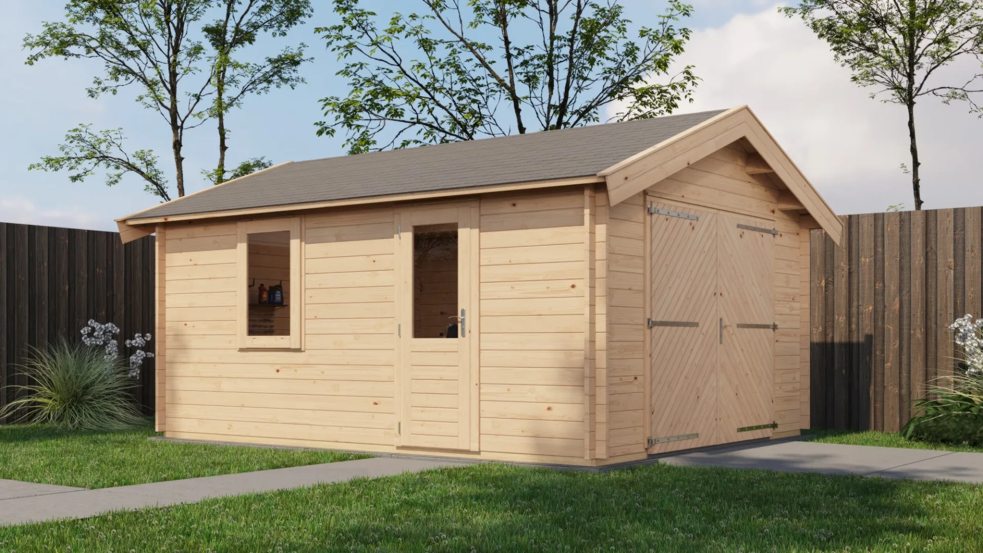 Lugarde Select | Tuinhuis Kesteren met Garagedeur 400 x 500 | Onbehandeld