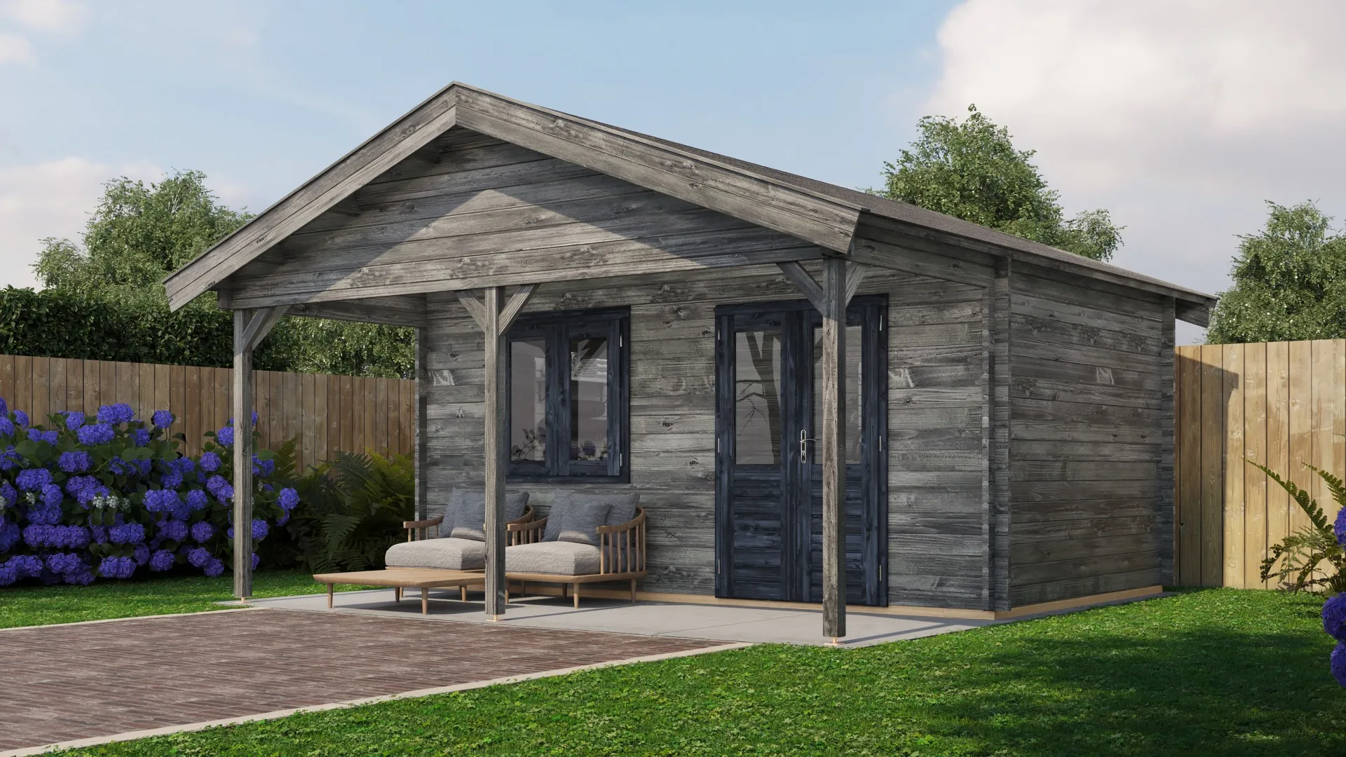 Lugarde Select | Tuinhuis Heerde met Overkapping 500 + 200 x 300 | Keteldruk Grijs