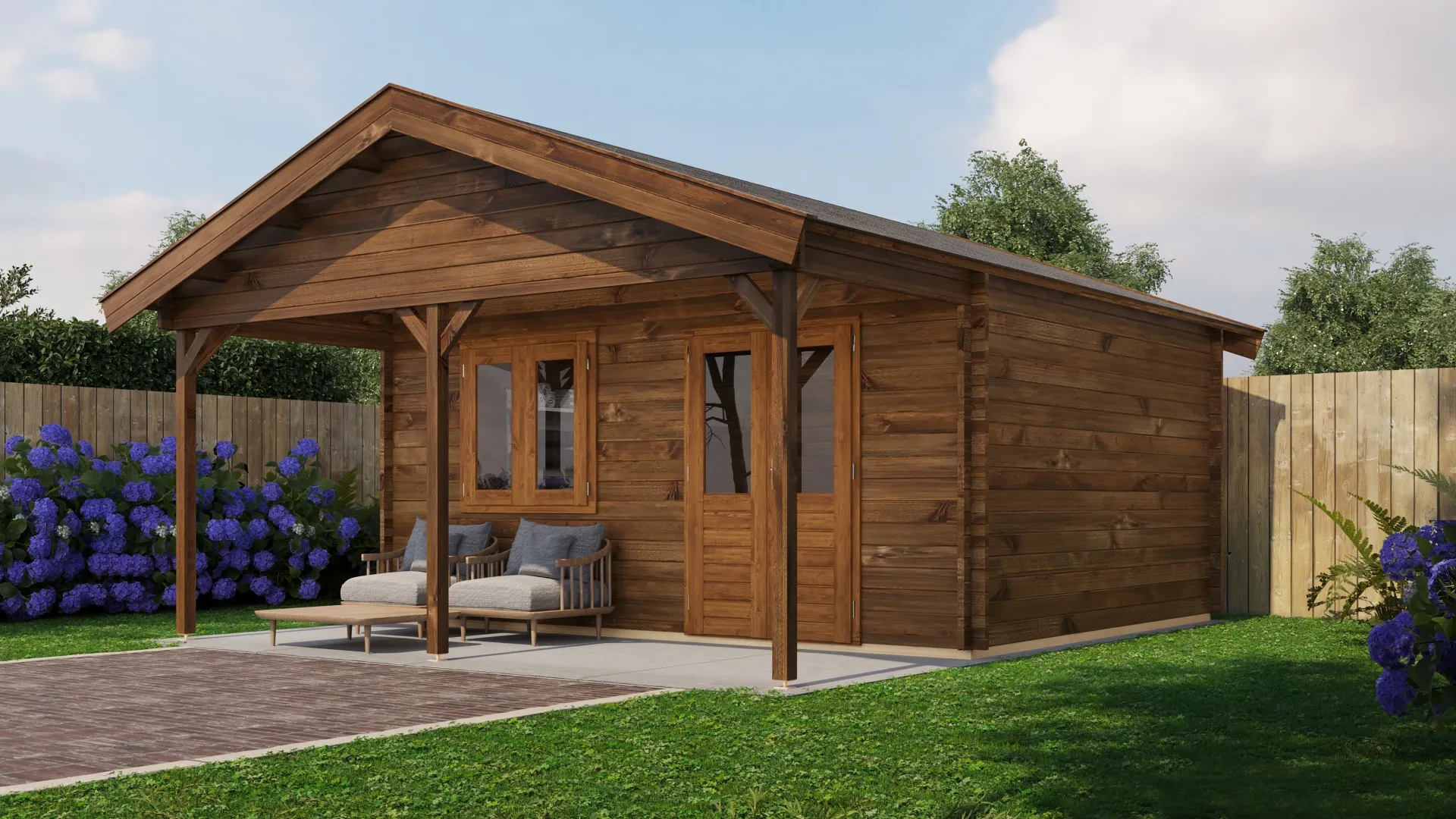 Lugarde Select | Tuinhuis Bennekom met Overkapping 500 + 200 x 400 | Keteldruk Bruin