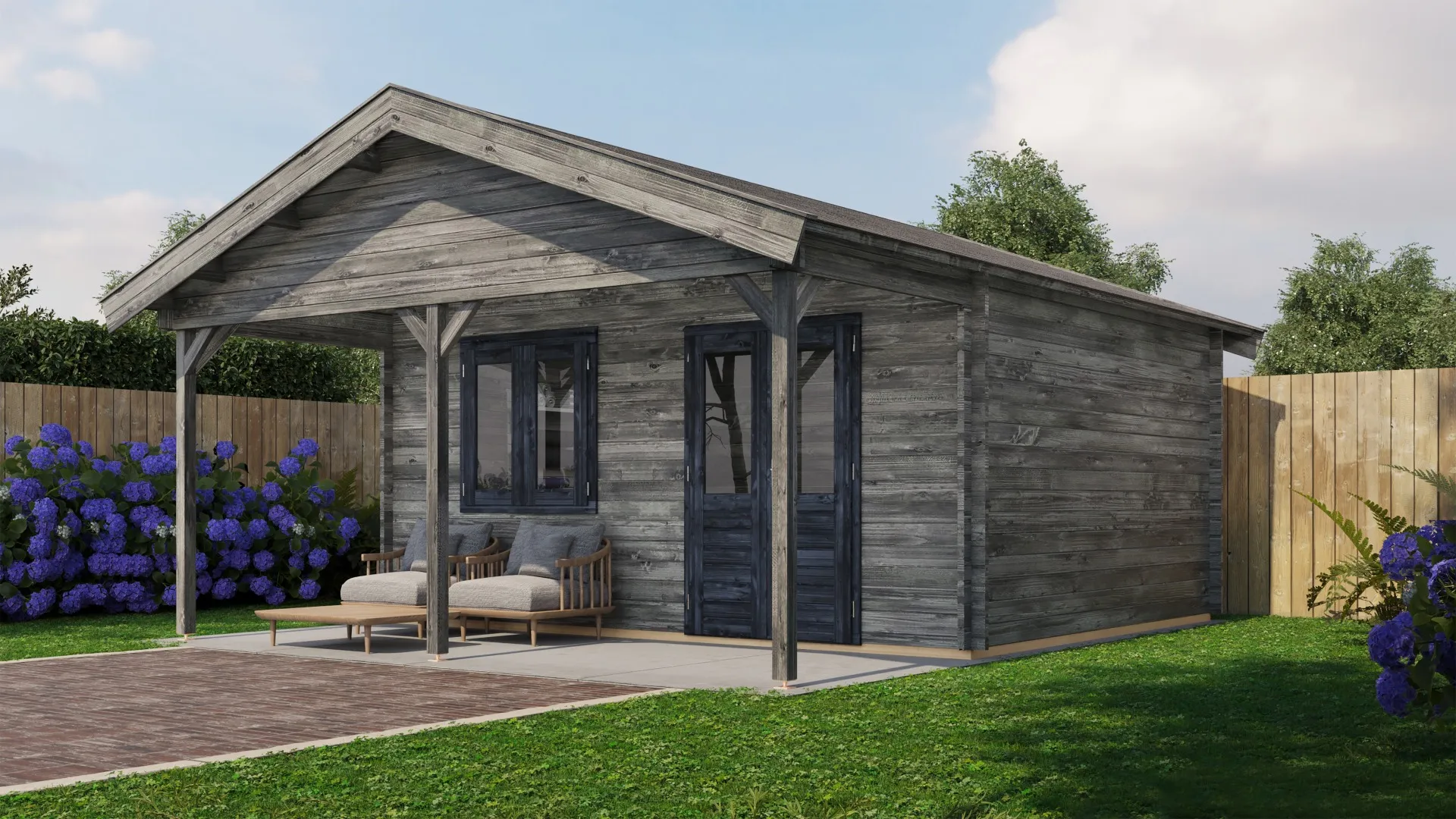 Lugarde Select | Tuinhuis Bennekom met Overkapping 500 + 200 x 400 | Keteldruk Grijs